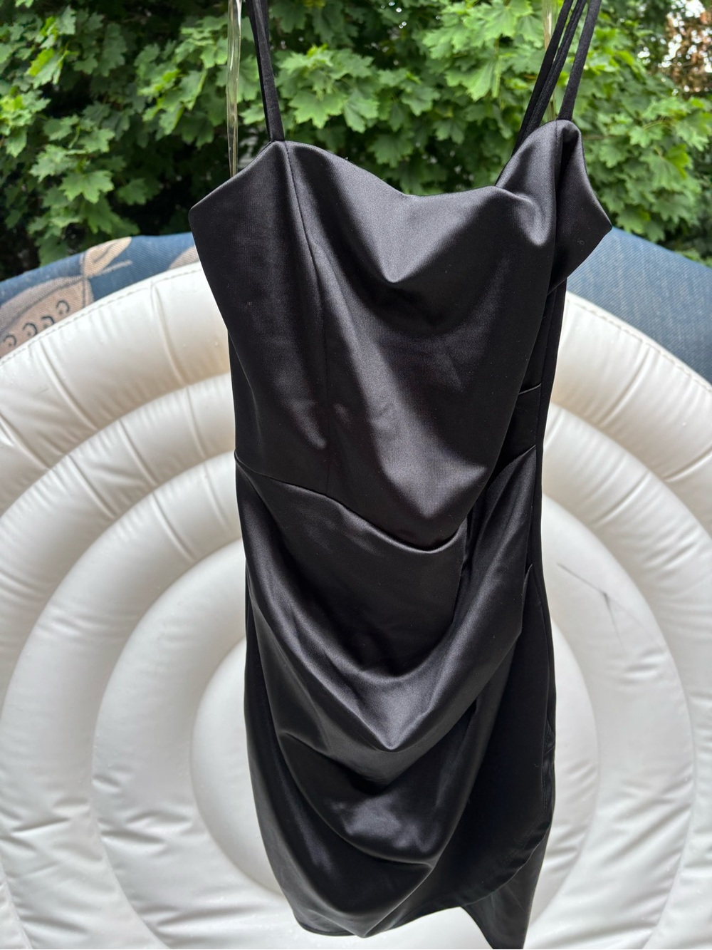 Emerald Sundae Black Satin Draped Slip Dress